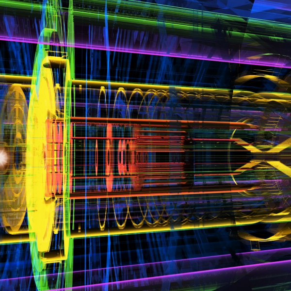 大型ハドロン衝突型加速器LHCのATLAS検出器におけるイベントディスプレイのアニメーション